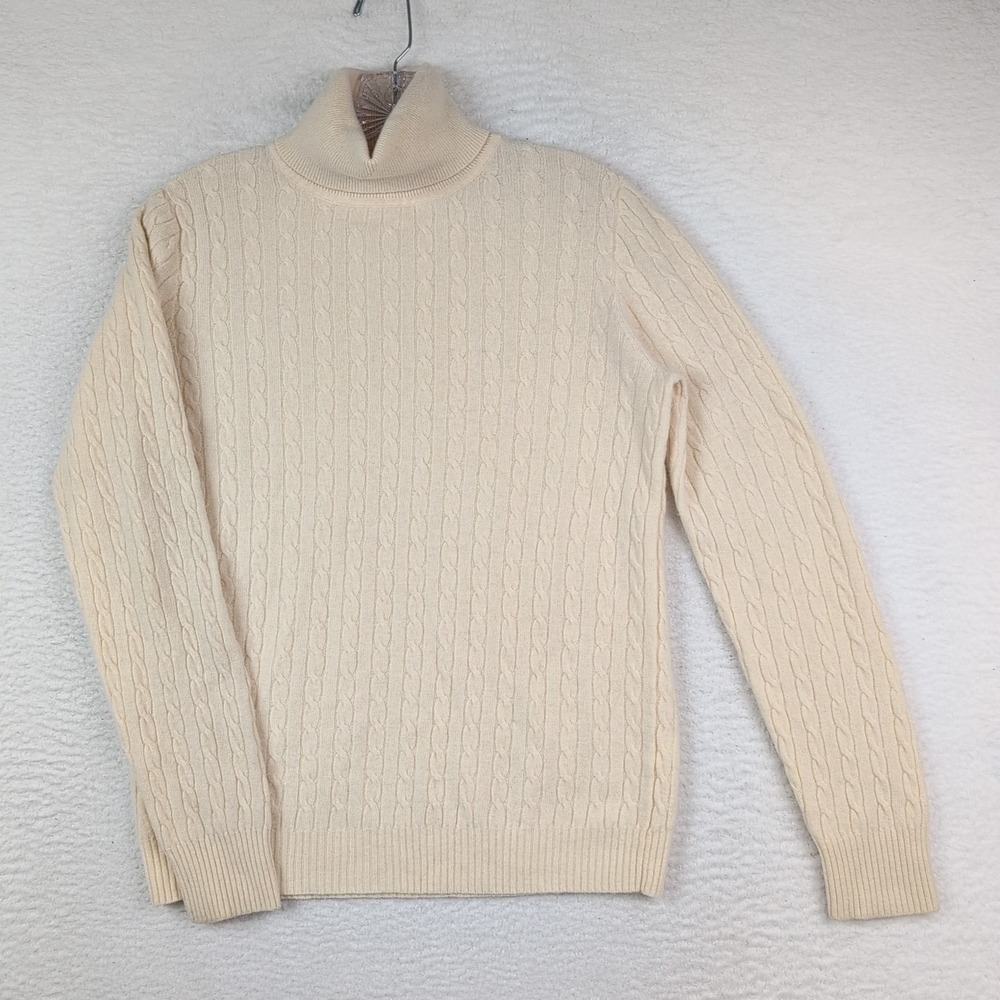 J Crew Turtleneck Sweater Women's Large Wool Cashmere Blend Cable Knit Cream
